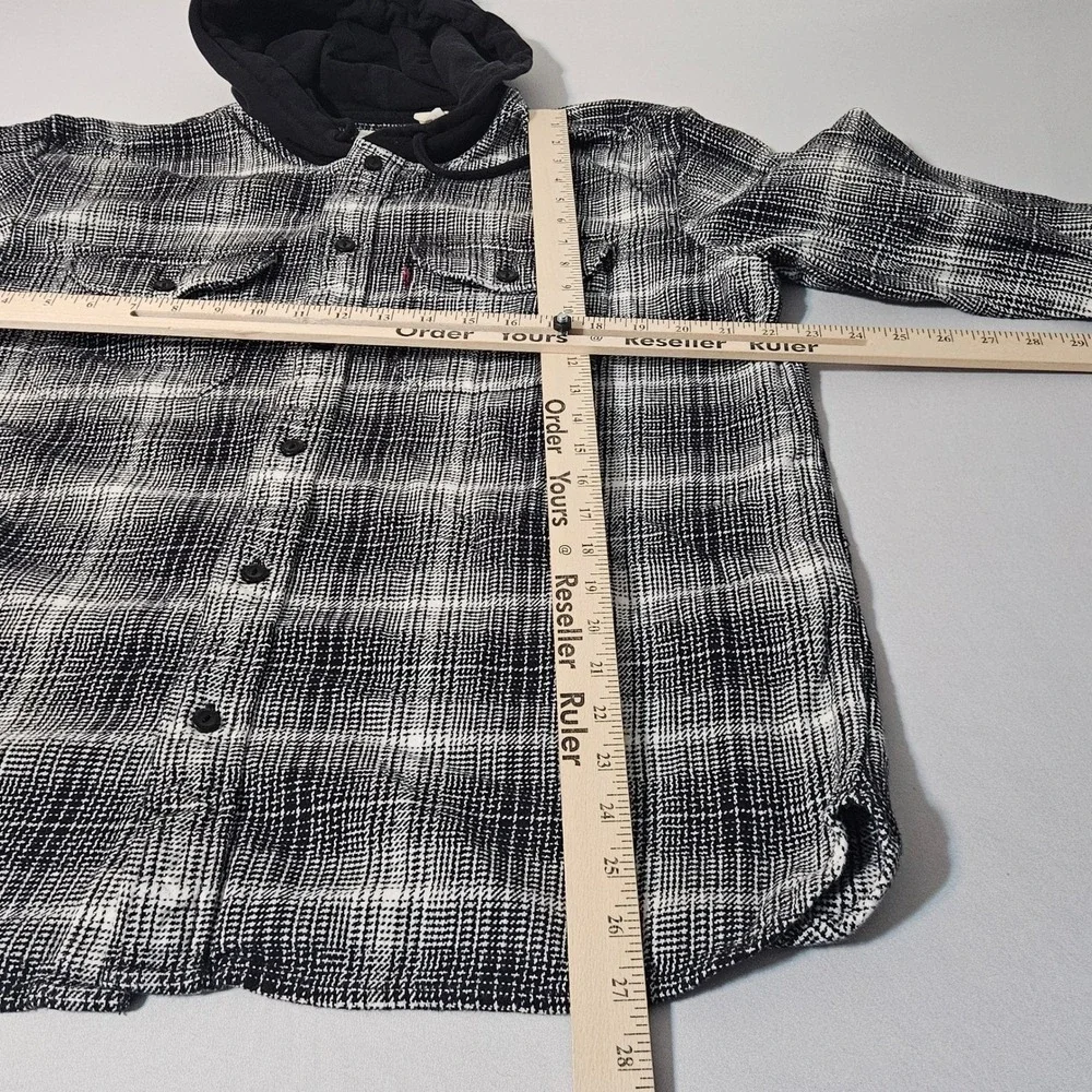Levis Mens Plaid Flannel‎ Button Up Shirt Hoodie Relaxed Fit Size L